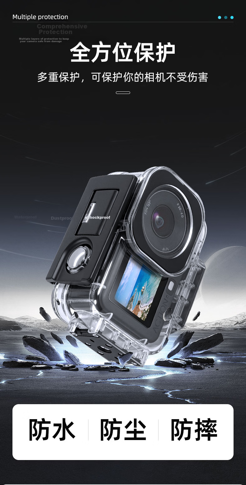 REYGEAK Waterproof Case for DJI Action 6 Magnetic 60m Underwater Diving High Transparency Anti-Fog Protective Cover 4