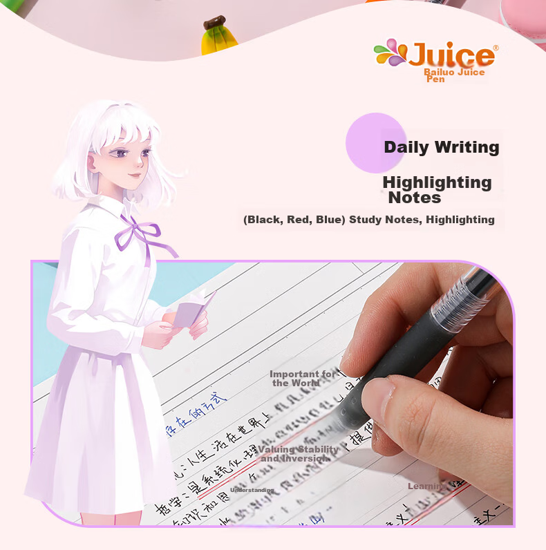 PILOT JUICE Gel Pen, Colorful Neutral Pen, 0.5mm, Retractable Pen, Stationery, Student Planner Pen, High Aesthetic Value, Pink Blue LJU-10EF 12