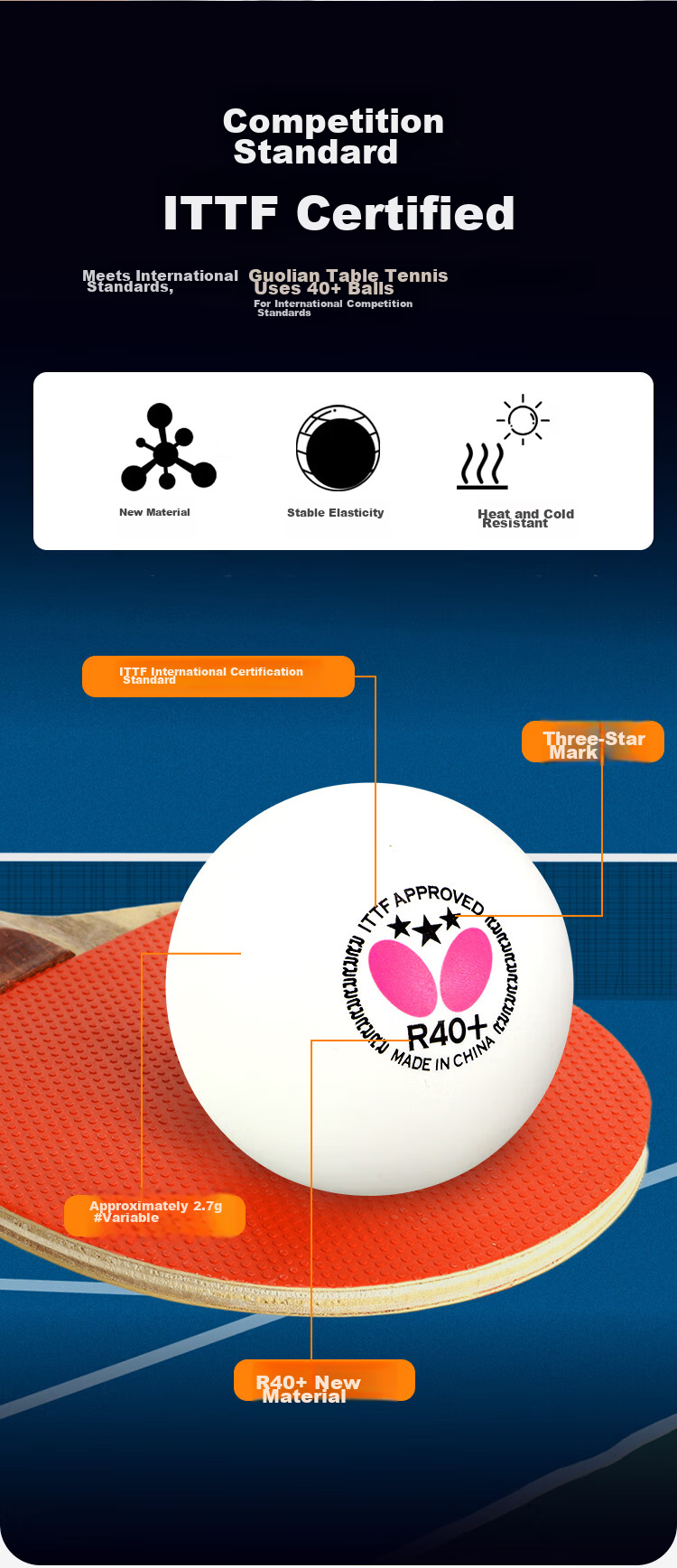 BUTTERFLY Butterfly Samsung Table Tennis Balls 8-Pack Professional Tournament R40+ White 4