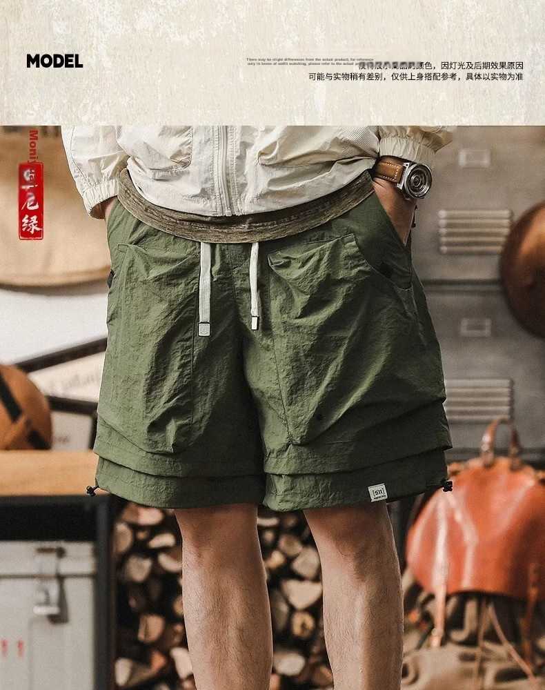 ROMON Men's Outdoor Functional Waterproof Quick-Dry Cargo Shorts Summer Cool Trendy Fake Two-Piece Mountain Casual Knee-Length Pants 8
