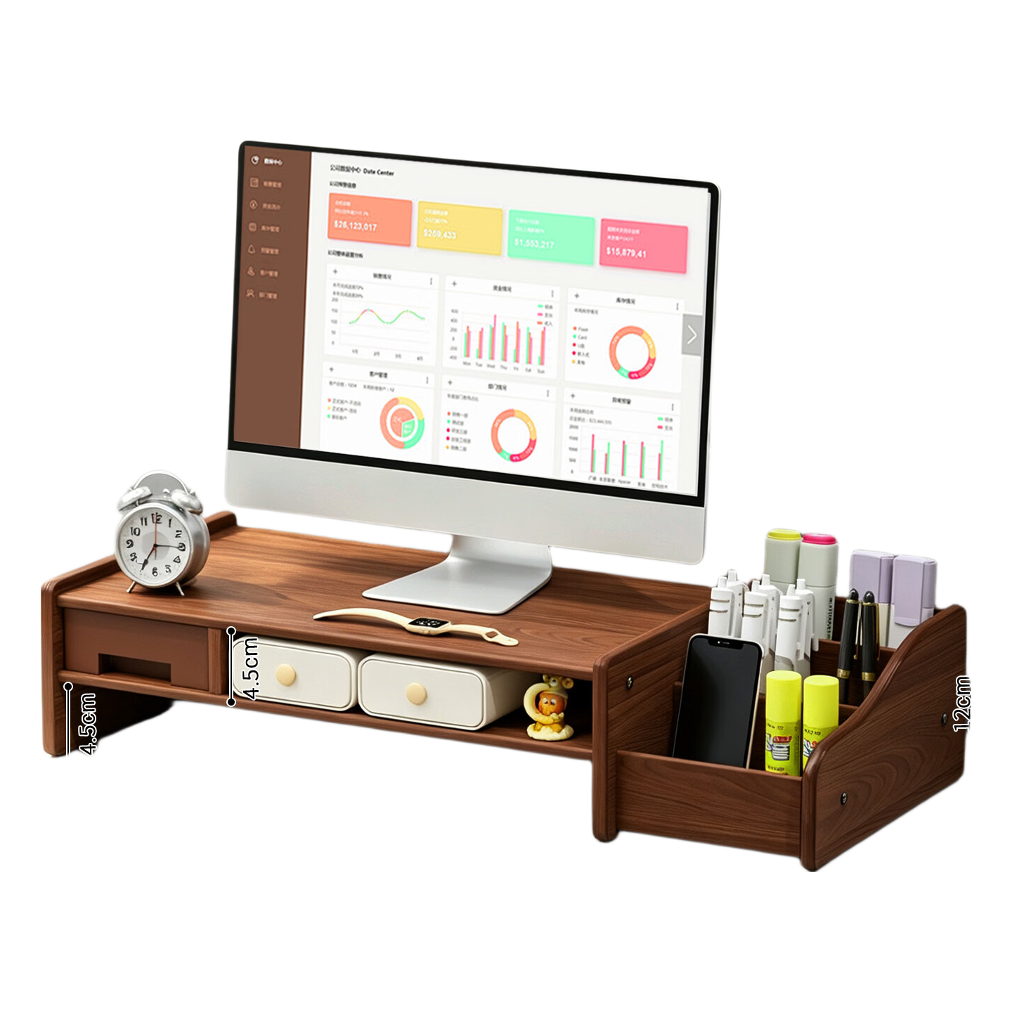 Youbili Computer Riser Desk File Cabinet, Wooden Height-Increasing Table, Multifunctional Office Desk Keyboard Storage Monitor Riser Base Laptop Storage Rack, 5072 Walnut Color