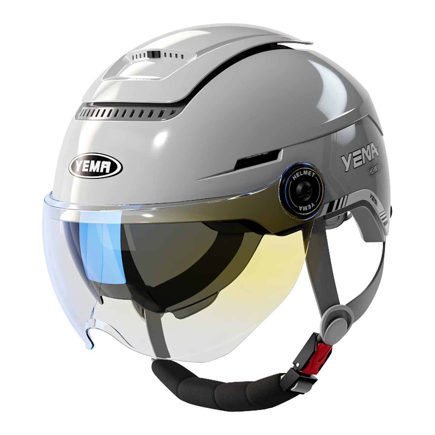 YEMA 3C Certified Electric Vehicle Helmet Unisex Motorcycle Half Helmet Summer Sun Protection Dual Lens Zero-Pressure Skylight Four-Season Universal Electric Scooter Safety Helmet 370S Cool Gray with 