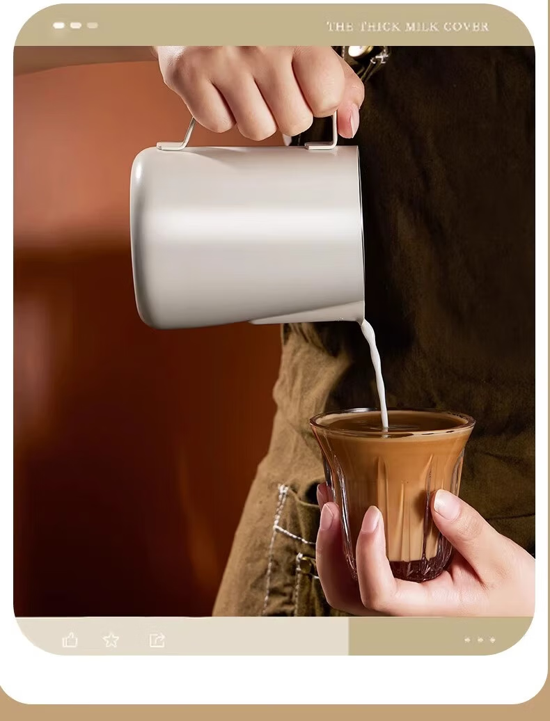 TEOTM 304 Stainless Steel Spout Latte Art Pitcher Coffee Frothing Jug Milk Frothing Cup White 350ml 12