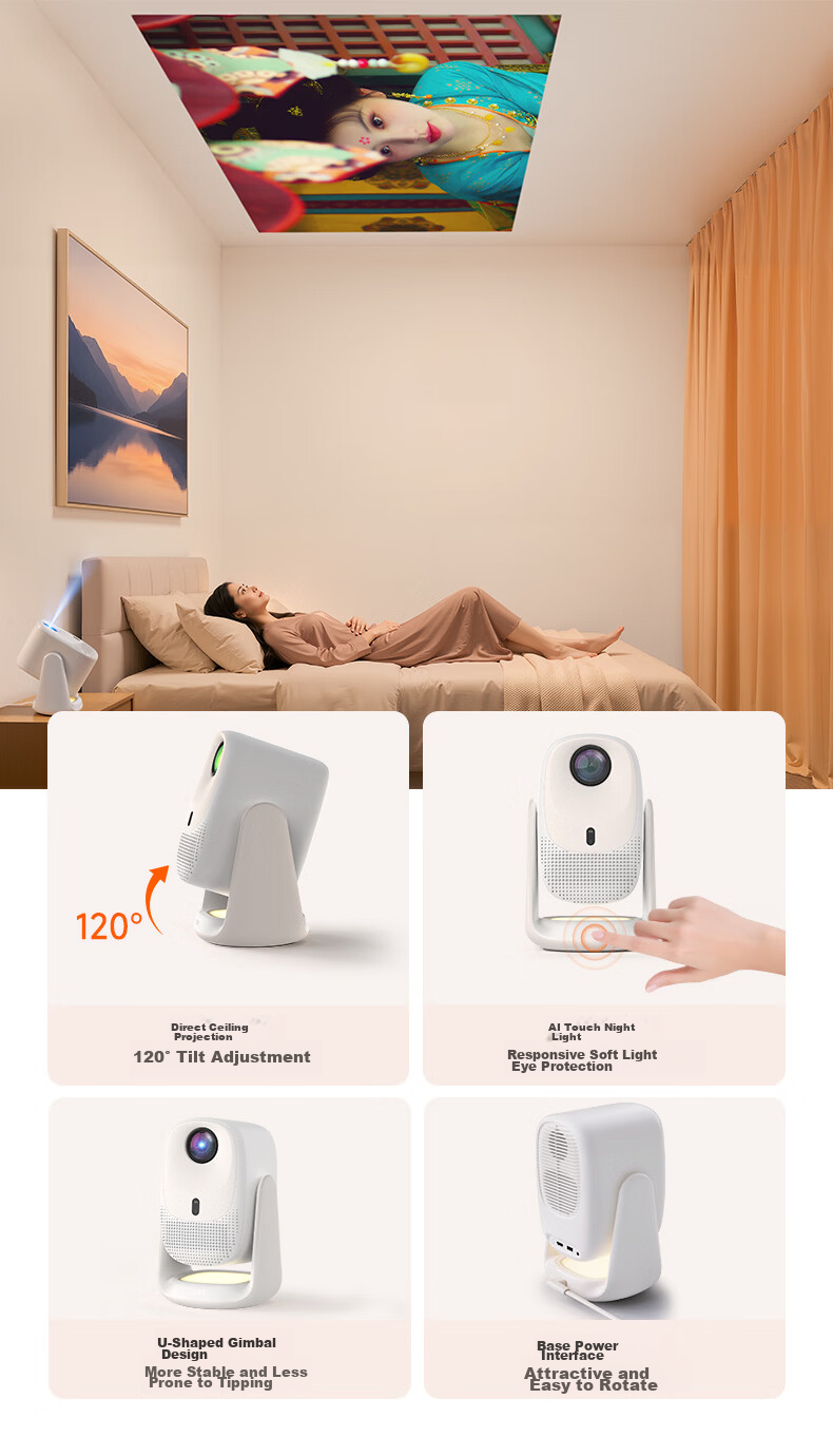 Dayancheng C3D [850CVIA] High-Contrast Gimbal Projector, Home Ultra-High Definition True 1080P, Portable Bedroom Projector, High-Definition Smart Home Theater, AI MT9660 Chip 9