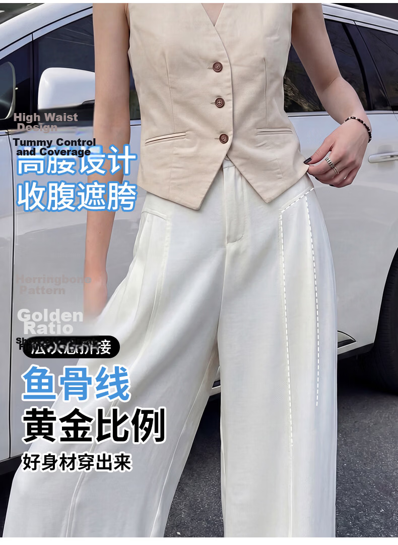 Langsha Women's Linen Wide-Leg Pants 2026 Summer Thin High-Waist Cool Ice Silk Casual Straight-Leg Suit Trousers 10