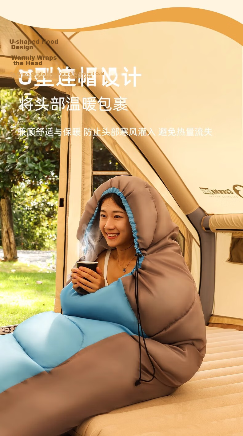 BeiJiLang Adult Outdoor Travel Winter And Four-Season Warm Camping Double-Person Dirt-Proof Hollow Cotton Sleeping Bag, 1.35KG, Army Gree 5