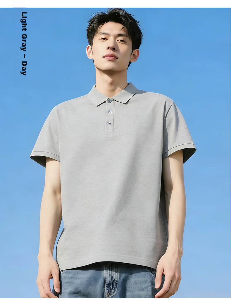 Jeanswest Men's Short Sleeve Polo Shirt 2026 Summer New Imitation Cotton Solid Color Loose Casual T-Shirt Base Shirt Black XL 13