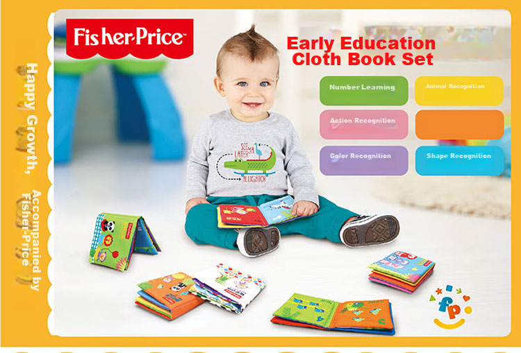 Fisher-Price Baby Cloth Book Set 6pcs Infant Toddler Early Education Toys Numbers Shapes Enlightenment Birthday Gift 1