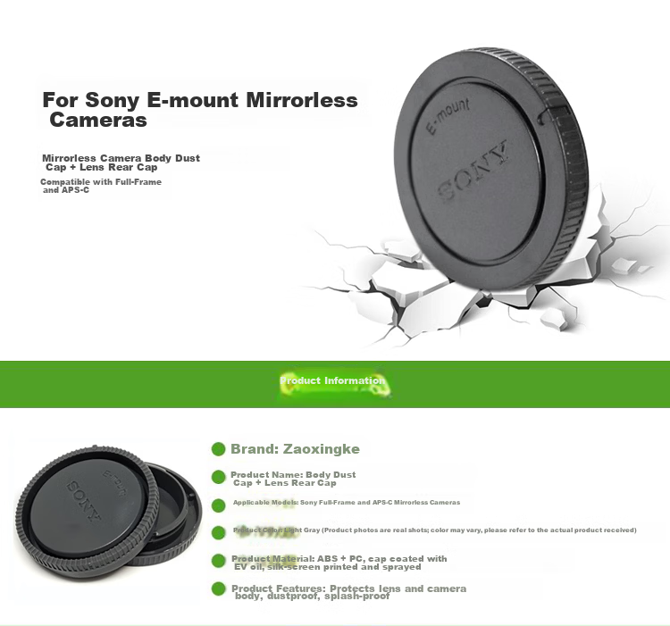 Earlymen Sony E-Mount Body Cap + Rear Lens Cap for a7M3/a7M4/a7R2/a7R3/a7R4/E10/a6400/a6300/a6700/a6600 Mirrorless Camera Accessories 2