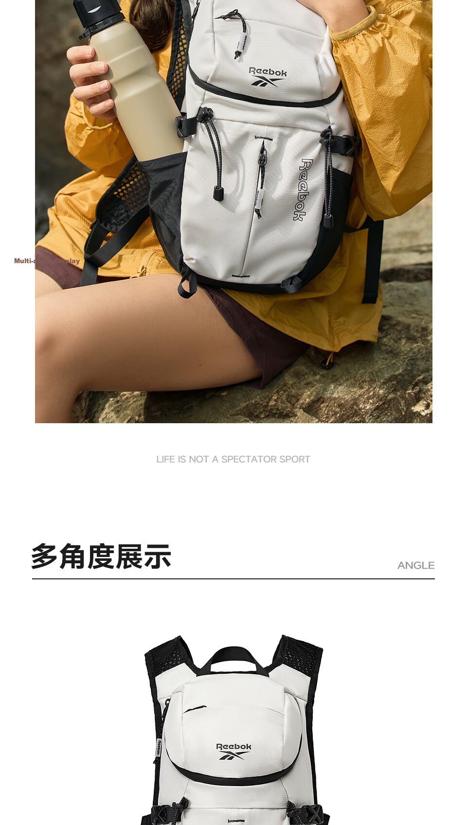 Reebok Lightweight Hiking Mountaineering Backpack Outdoor Sports Mountain Series Double Shoulder Bag Men Women Travel Backpack Suede Brown 15
