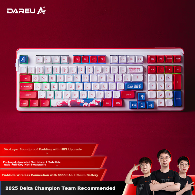 DAREU A98 Pro Version 98-Key Wireless Tri-Mode Mechanical Gaming Keyboard Custom 8000mAh Gasket Structure Sky Switch V3 - Ride the Wind and Waves