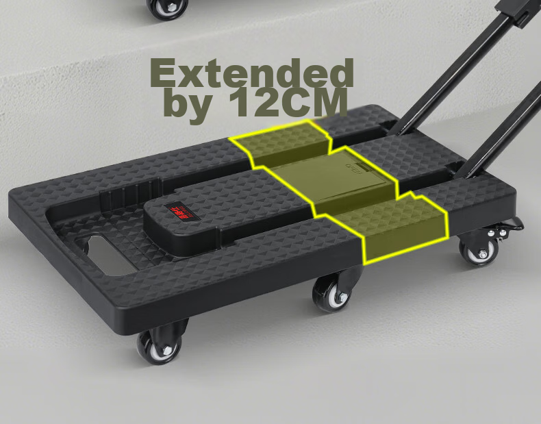 SELORSS Folding Flat Cart Luggage Trolley Hand Pull Cart Turtle Cart Trailer Cargo Transport Seven-Wheel Black BY03-P 7