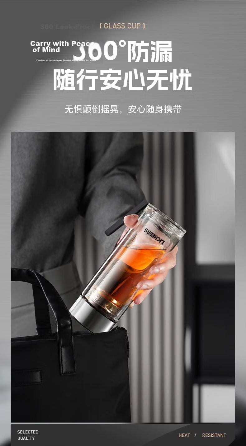 LINGCHEN Double Layer Glass Tea Cup High Borosilicate Explosion-Proof Heat-Resistant Business Glass for Men and Women 6