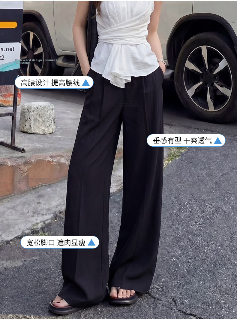 Langsha Women's Linen Wide-Leg Pants 2026 Summer Thin High-Waist Cool Ice Silk Casual Straight-Leg Suit Trousers 12