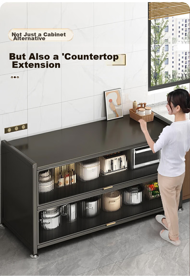 Jiabangshou Kitchen Storage Rack, Floor-Standing Microwave Oven Storage Cabinet, Multi-Layer Dustproof Storage Cabinet, Multifunctional Storage Cabinet, Cupboard, Length 80 Cm 2