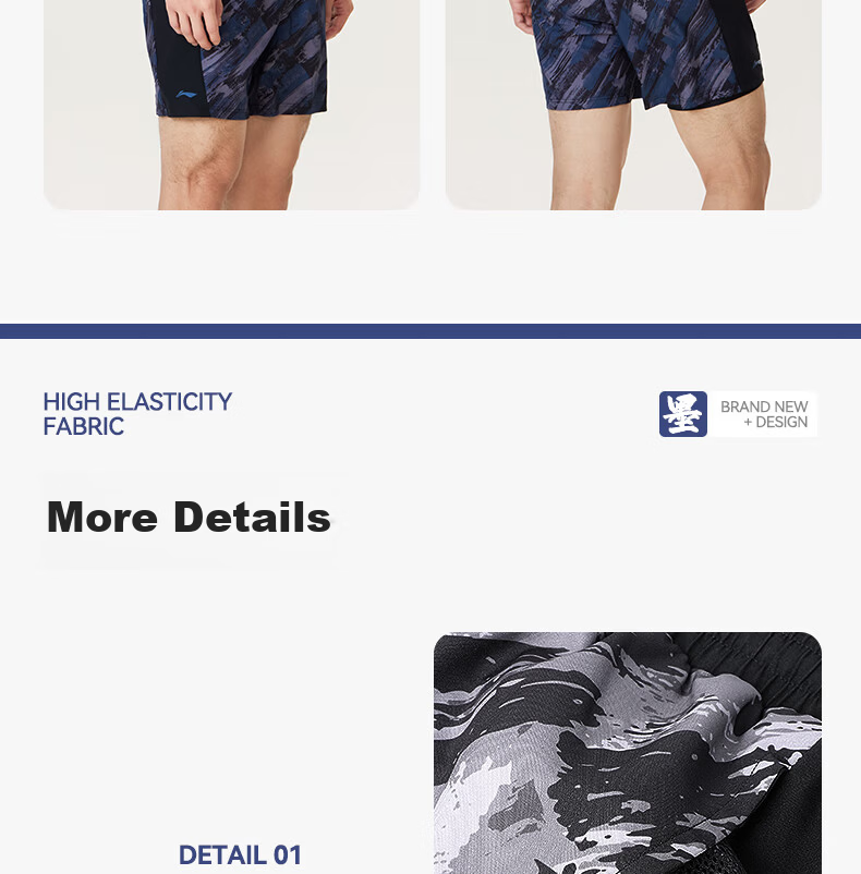 LI-NING Men's 2-in-1 Quick-Dry Anti-Embarrassment Five-Point Beach Swim Shorts Black Gray XXL 0031 20