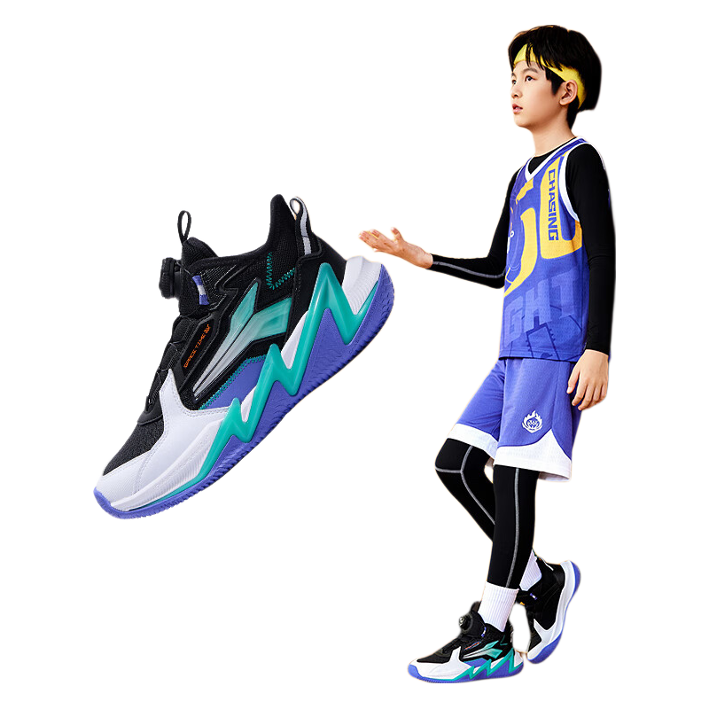 361° Kids' Sports Shoes 2025 Autumn Teenagers' Hard Court Wear-resistant Rapid Elastic Anti-twist Basketball Shoes Black Size 38