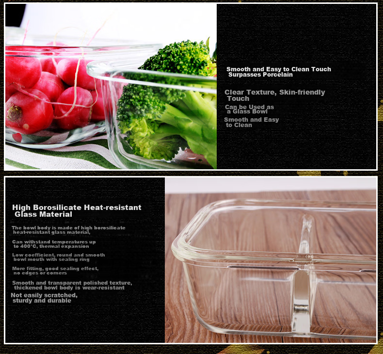 Creative Heat-resistant Glass Food Storage Box for Office Workers Microwave Lunch Box Refrigerator Storage Bento Box 700ml*2 16