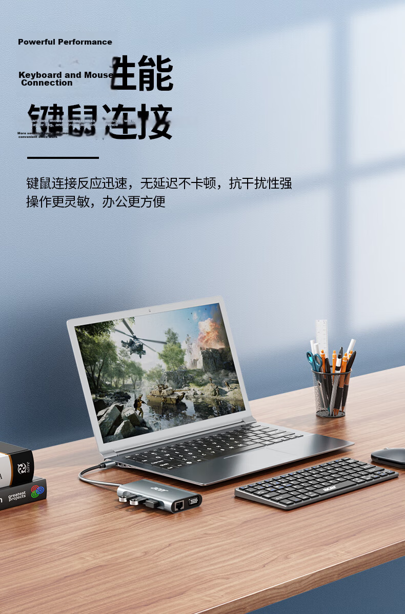 Acer Type-C Expansion Dock Gigabit Ethernet Port Network Cable Adapter USB3.0 Hub Wired Network Card RJ45 Converter HDMI4K60Hz High-Definition PD Charging Expansion Dock 10