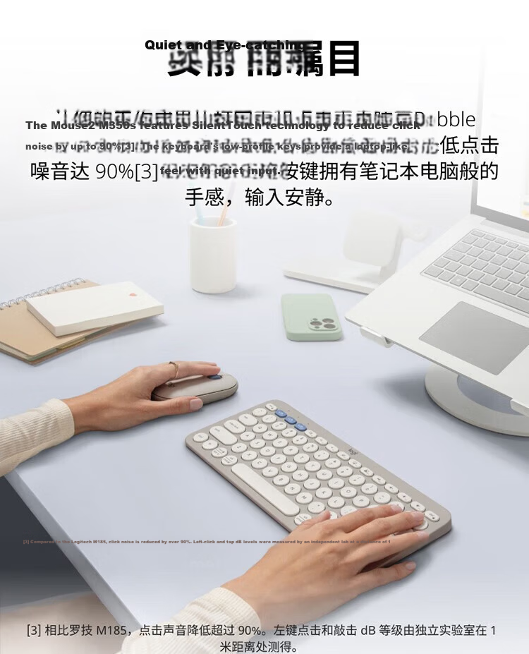 Logitech PEBBLE 2 COMBO Enterprise Wireless Office Quiet Bluetooth Keyboard And Mouse Set, Slim Portable Stylish, 2.4G + Bluetooth, Smoky Gray [Group Purchase Discount] 5