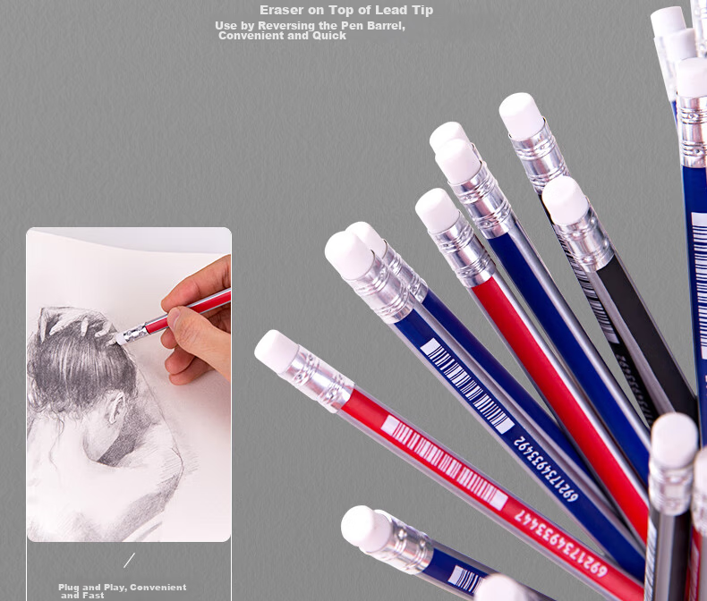 Deli 50 Pcs 2B Classic Red And Black Striped Hexagonal Pencils with Eraser Tips for Students' Exams, Sketching, Drawing, And School Supplies 33594 10