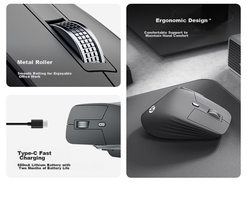 HP Professor1 Wireless Bluetooth Mouse and Mouse Pad Set Ergonomic Silent Business Office Design Laptop Tri-mode Mouse Dark Gray 4