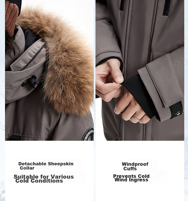 BOSIDENG 25-Year Winter Extreme Cold Northeast Special Thickened Goose Down Unisex Mall-Style Down Jacket with Large Fur Collar 24