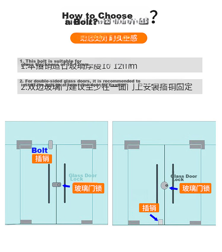 Auburn Bolt No-Drill Glass Door Bolt Lock Hotel Bathroom Single Door Floor Lock Toilet Floor Bolt 822 Silver 11