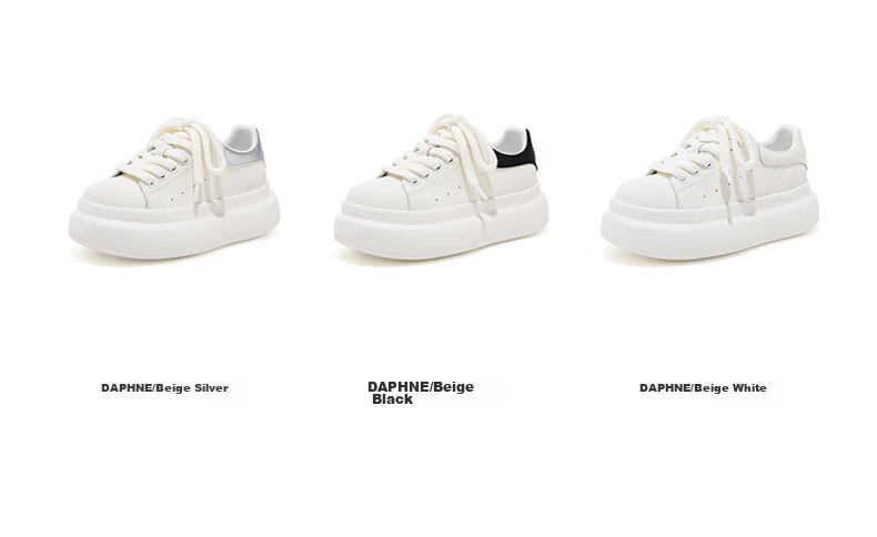 Daphne Popular Thick Sole Height Increasing White Sneakers for Women 2026 Autumn New Versatile Casual Shoes Silver Beige Size 35 7