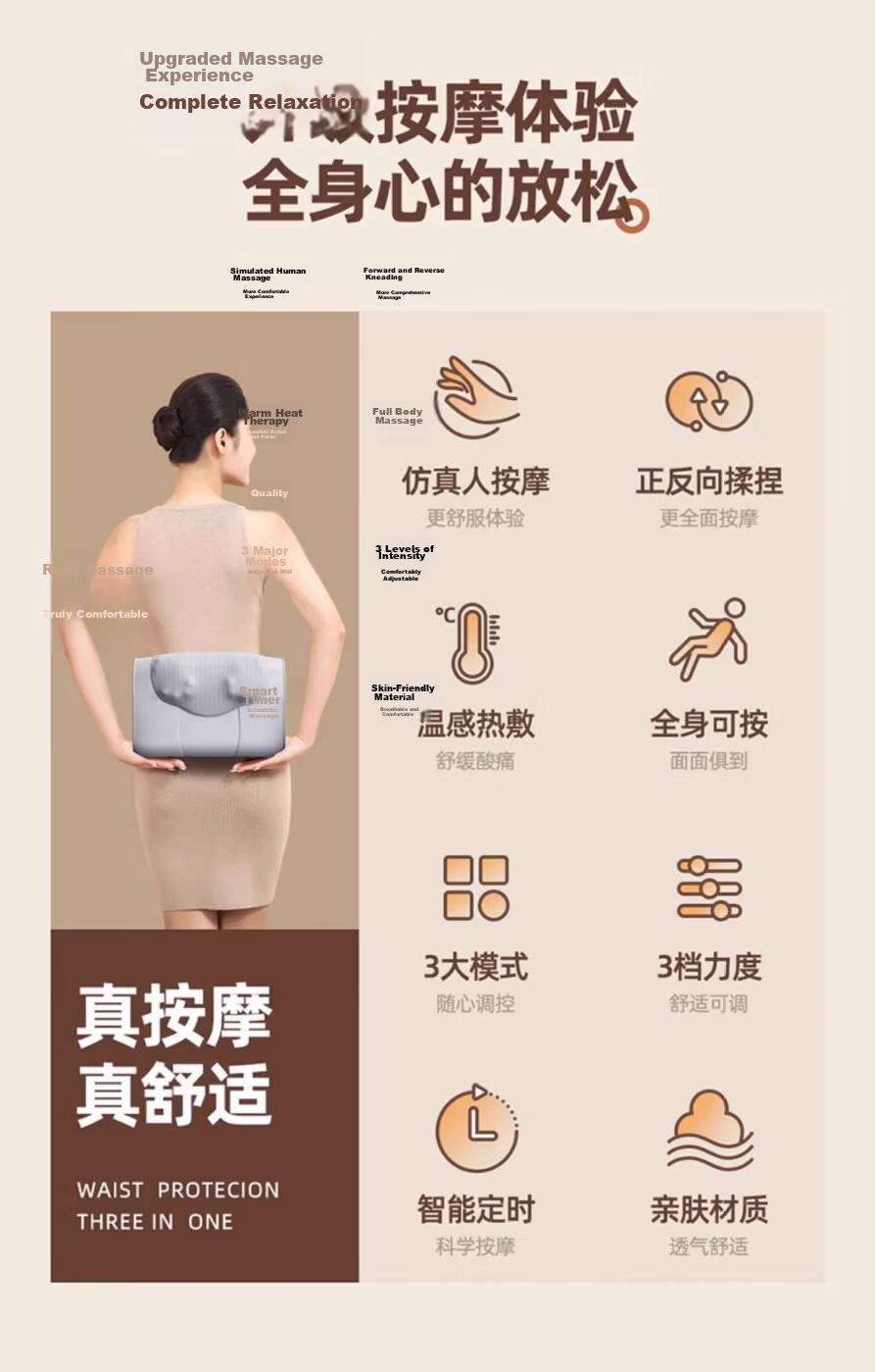 AUX GL-65 Cervical Massage Pillow Neck Shoulder Lumbar Kneading Heat Therapy Smart Timer Massager Gift for Parents Teachers' Day 2