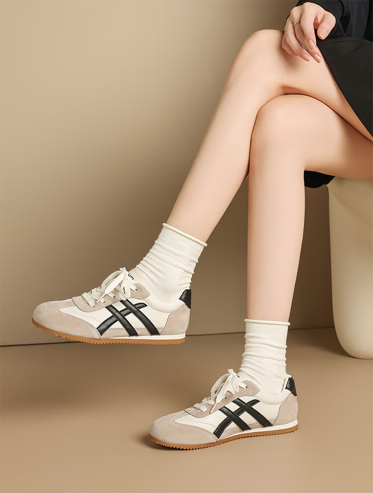 ZHR Mango Head German Shepherd Training Shoes Women Retro Flat Sports Shoes Soft Sole Casual Breathable Women's Shoes BT213 Beige Silver Size 36 15