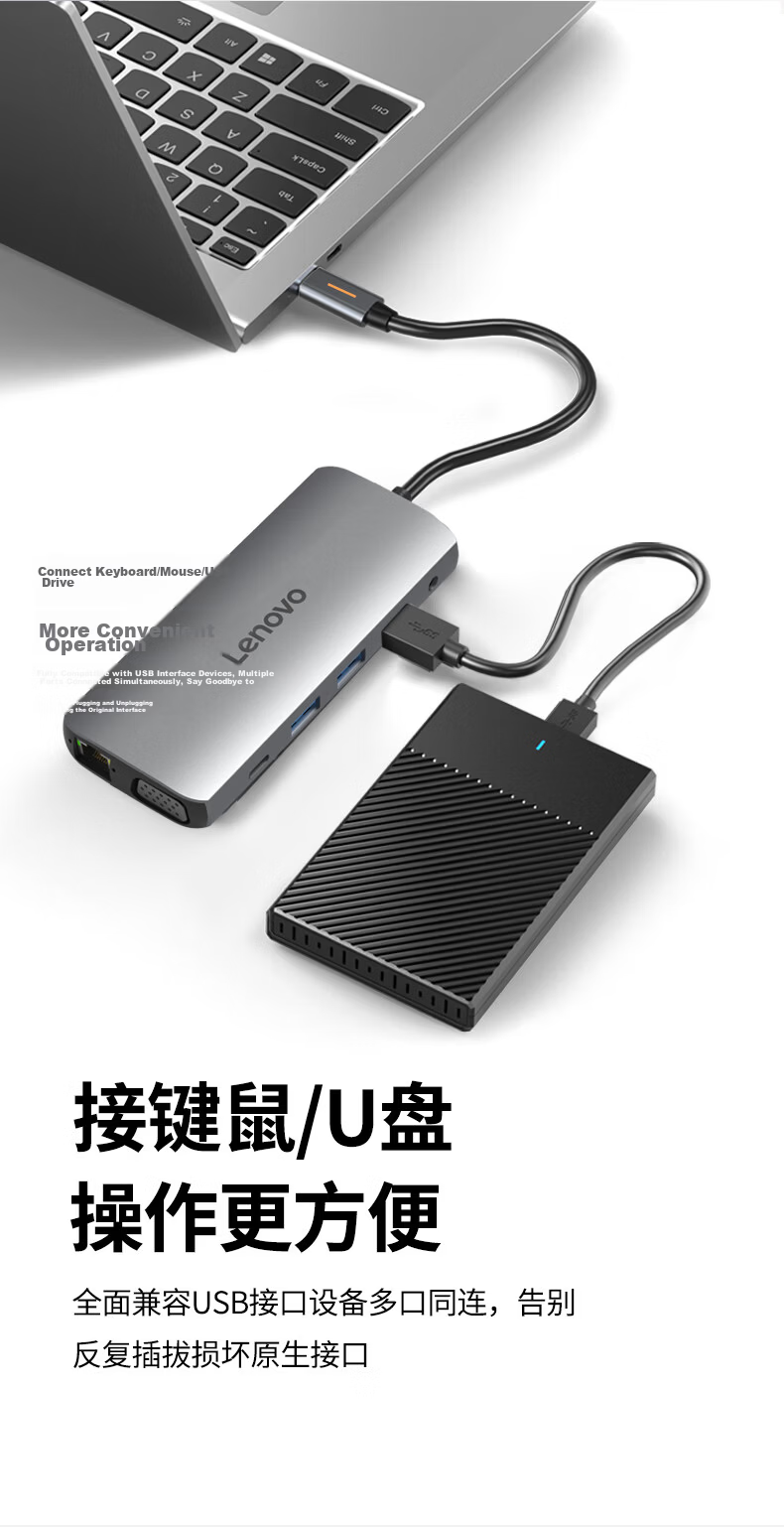 Lenovo Yinenzhe Thunderbolt 5 Docking Station Type-C Hard Drive Expansion 120GB Flash Transfer Dock 8K DP External Graphics 140W Fast Charging DK14 9