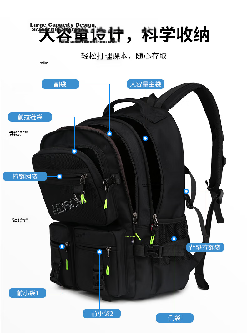 Edison High School Student Large Capacity Waterproof Backpack for Middle and University Students Travel Backpack K2272-5 Camouflage Black 6