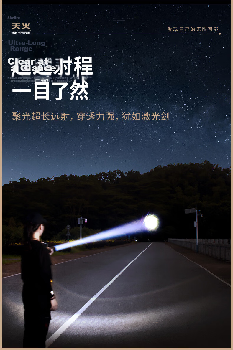 Tianhuolonghui High-Power Rechargeable Outdoor Flashlight Ultra-Bright Portable Long-Lasting Survival Large Capacity 5