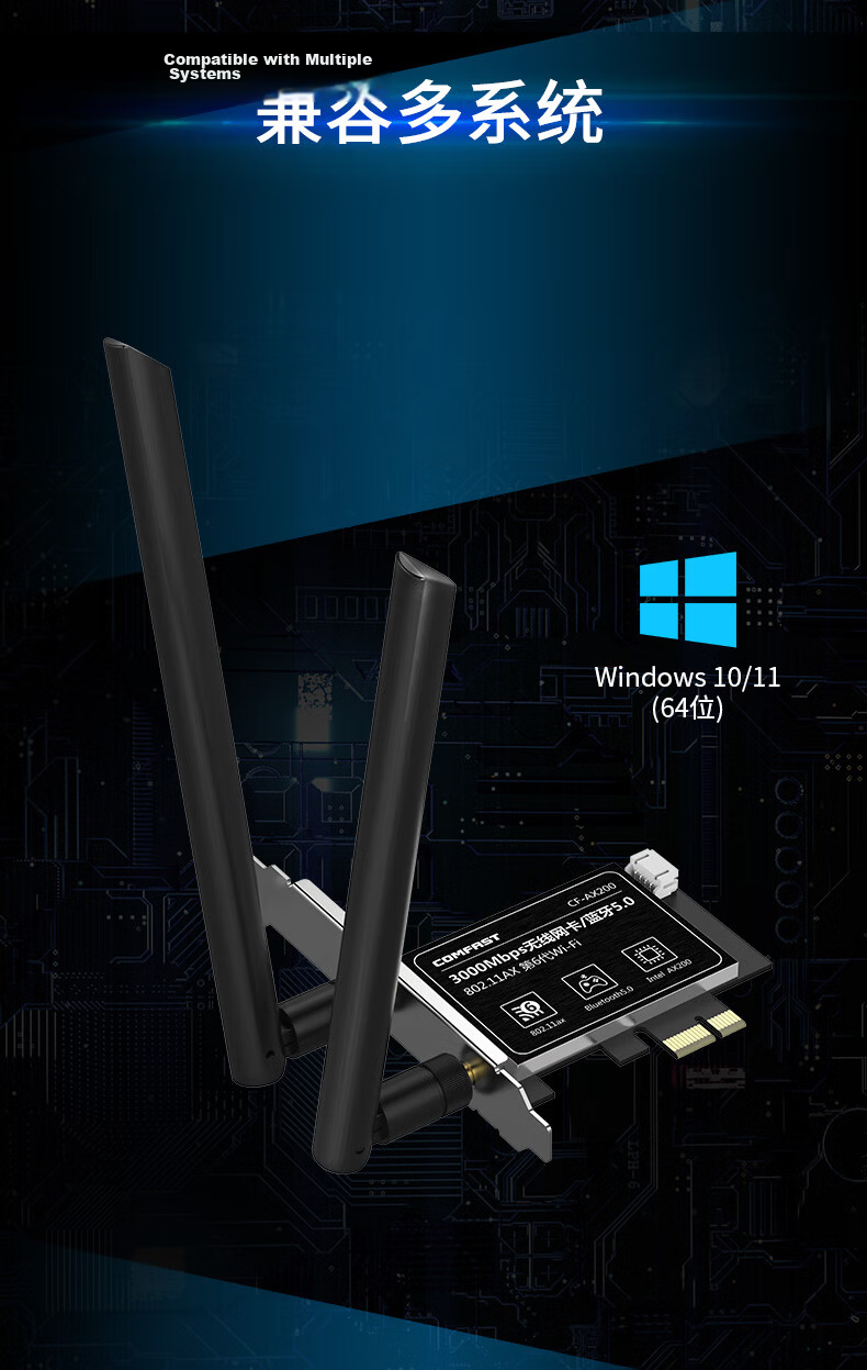 COMFAST AX200 Intel Gaming 3000M Dual-Band 5G Desktop Built-in PCI-E WiFi 6 + Bluetooth 5.2 Wireless Network Card Receiver 15