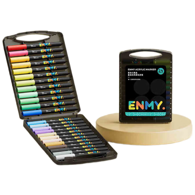 Enmy 24-Color Small Black Box Direct Liquid Acrylic Marker Soft Tip Controllable Ink Washable Colorful Primary School Art Education High Coverage Watercolor Pen Back to School Stationery