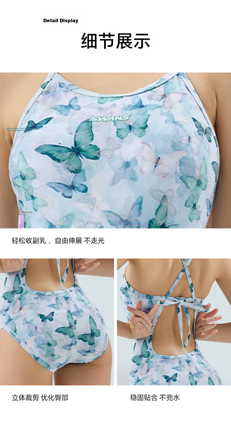 SWANS Women's Triangle One-Piece Strappy Professional Racing Swimwear Bathing Suit Butter Yellow Butterfly Racing Style XL 13
