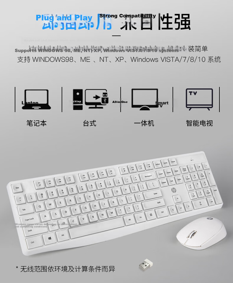 HP Wireless Keyboard and Mouse Combo CS10 Black Comfortable Durable Office Computer Keyboard Laptop Keyboard Set 5