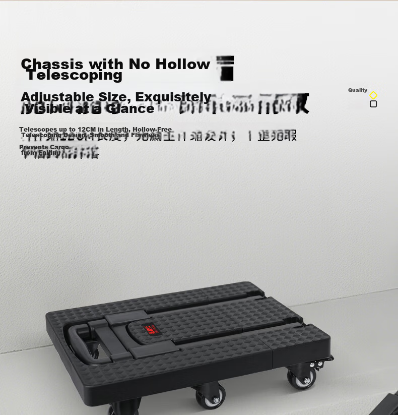 SELORSS Folding Flat Cart Luggage Trolley Hand Pull Cart Turtle Cart Trailer Cargo Transport Seven-Wheel Black BY03-P 6