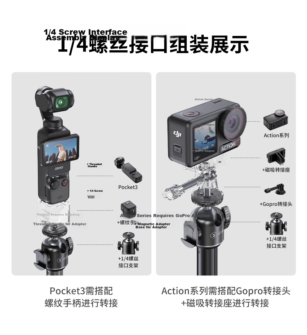 Zhuoer [Over 100K Sold Online] Universal Multi-Functional Desktop Mount and Car Expansion Adapter for DJI Osmo Pocket 3/4 Camera 3