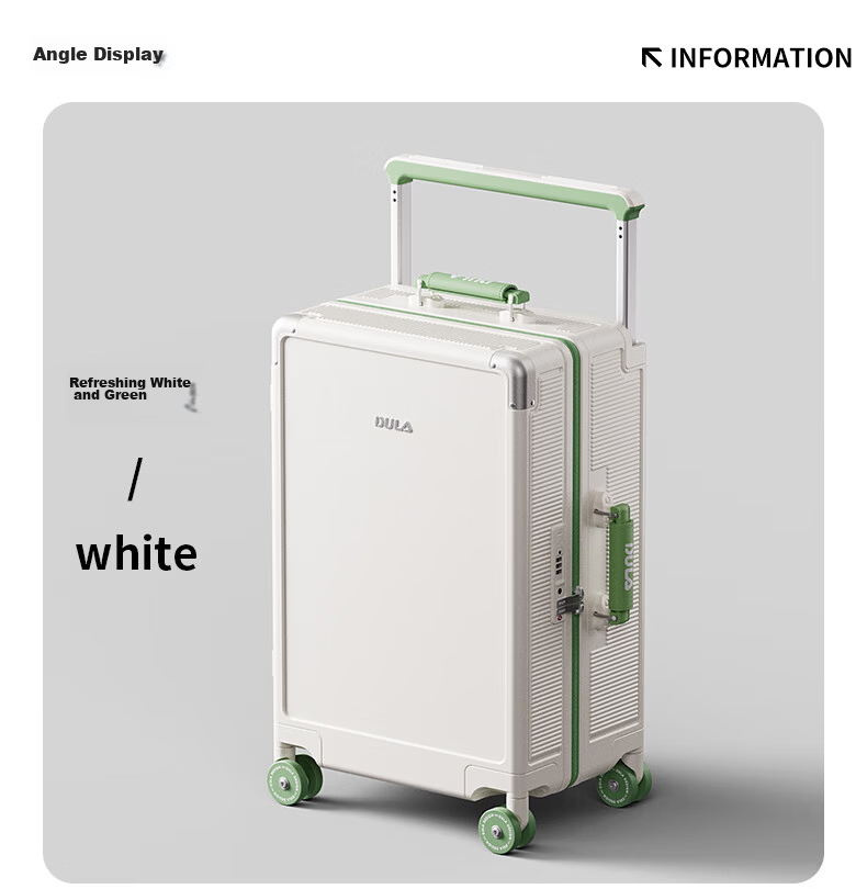 DULA Luggage Wide Handle Suitcase Multifunctional Small Carry-On Travel Password Lock Case Leather Suitcase in Ash Gray Brown 20 Inch 20