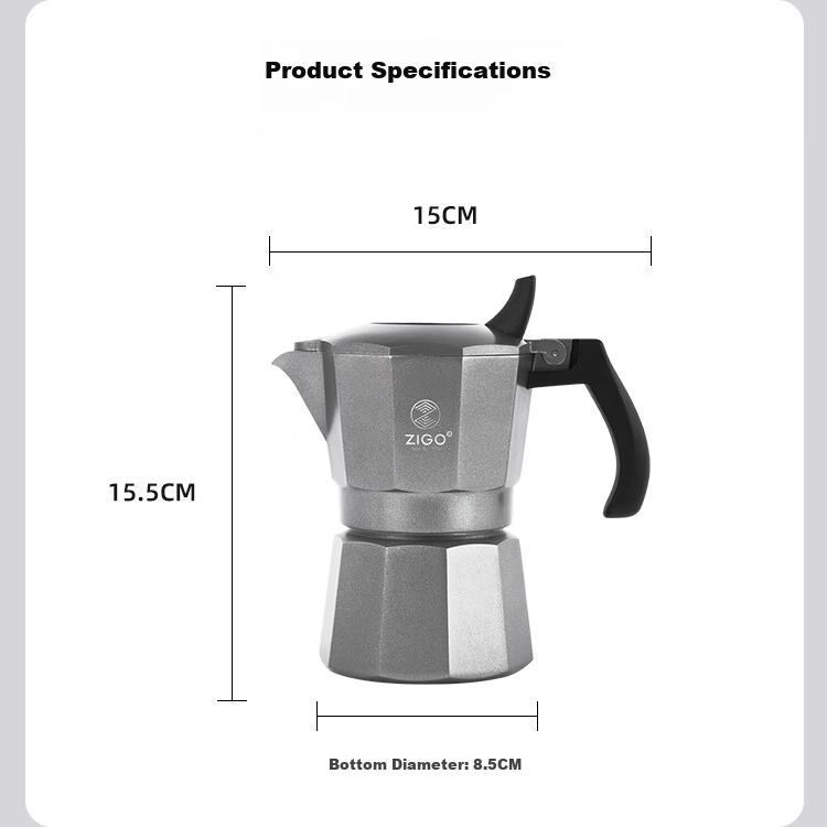 Zigo Dual-Valve Moka Pot, Italian Pour-Over Coffee Maker, Cold Brew Coffee Pot [Xuan Tie Gray] 14