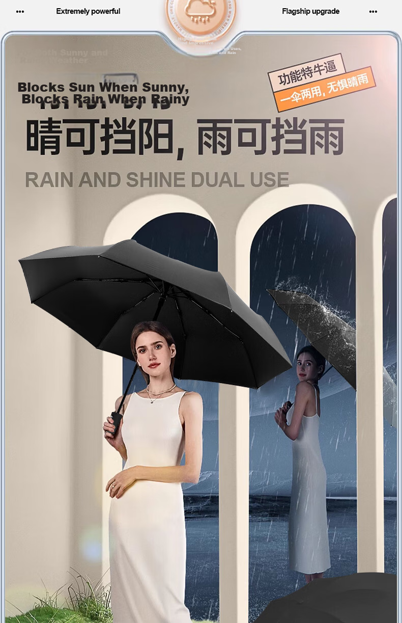 Maoli Dual-Use Automatic Umbrella, 16 Ribs, Black Rubber Coating, Impact-Resistant Fabric, Windproof Reinforced Sun Umbrella 15