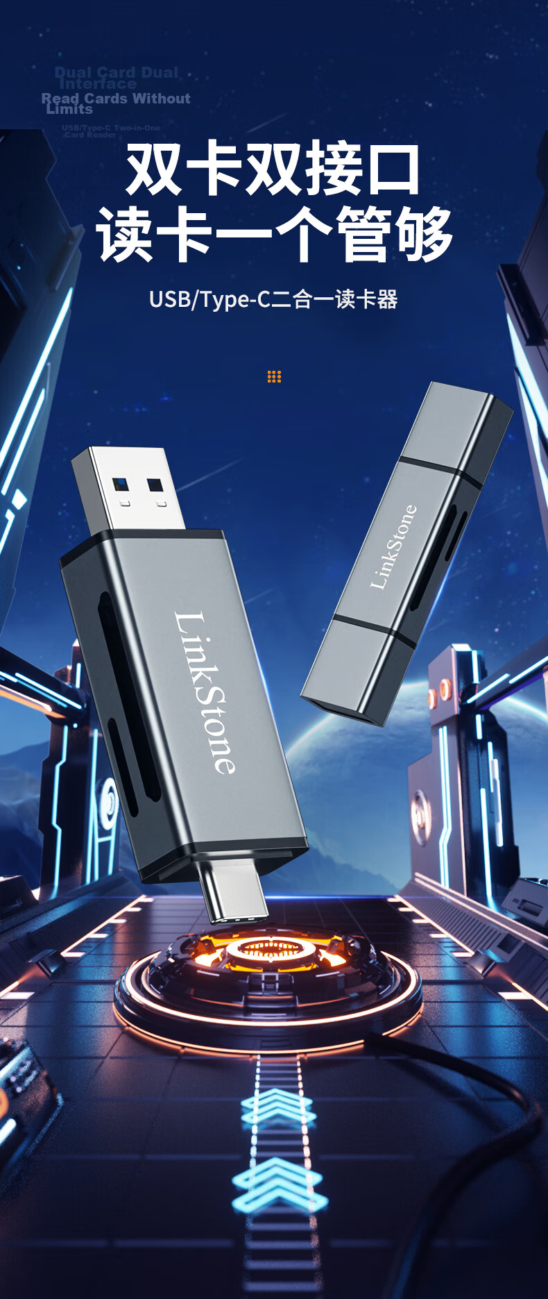 LinkStone USB/Type-C Card Reader 3.0 High-Speed SD/TF Card Multi-Functional All-In DSLR Camera Canon Smartphone IPad Dash Cam Surveillance Storage Memory Card 1