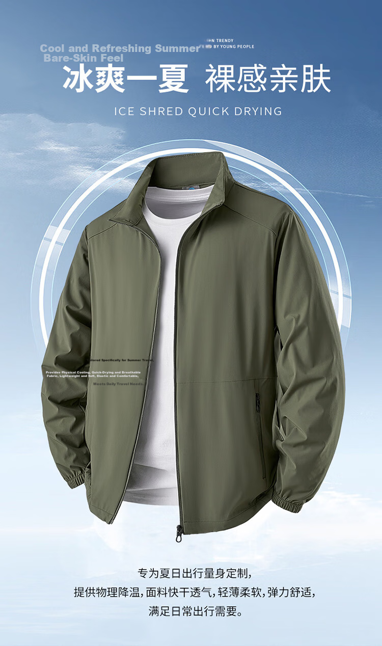 Hodo Men's Summer Lightweight Outdoor UV Protection Jacket Casual Sports Breathable Stand Collar Skin Jacket 1
