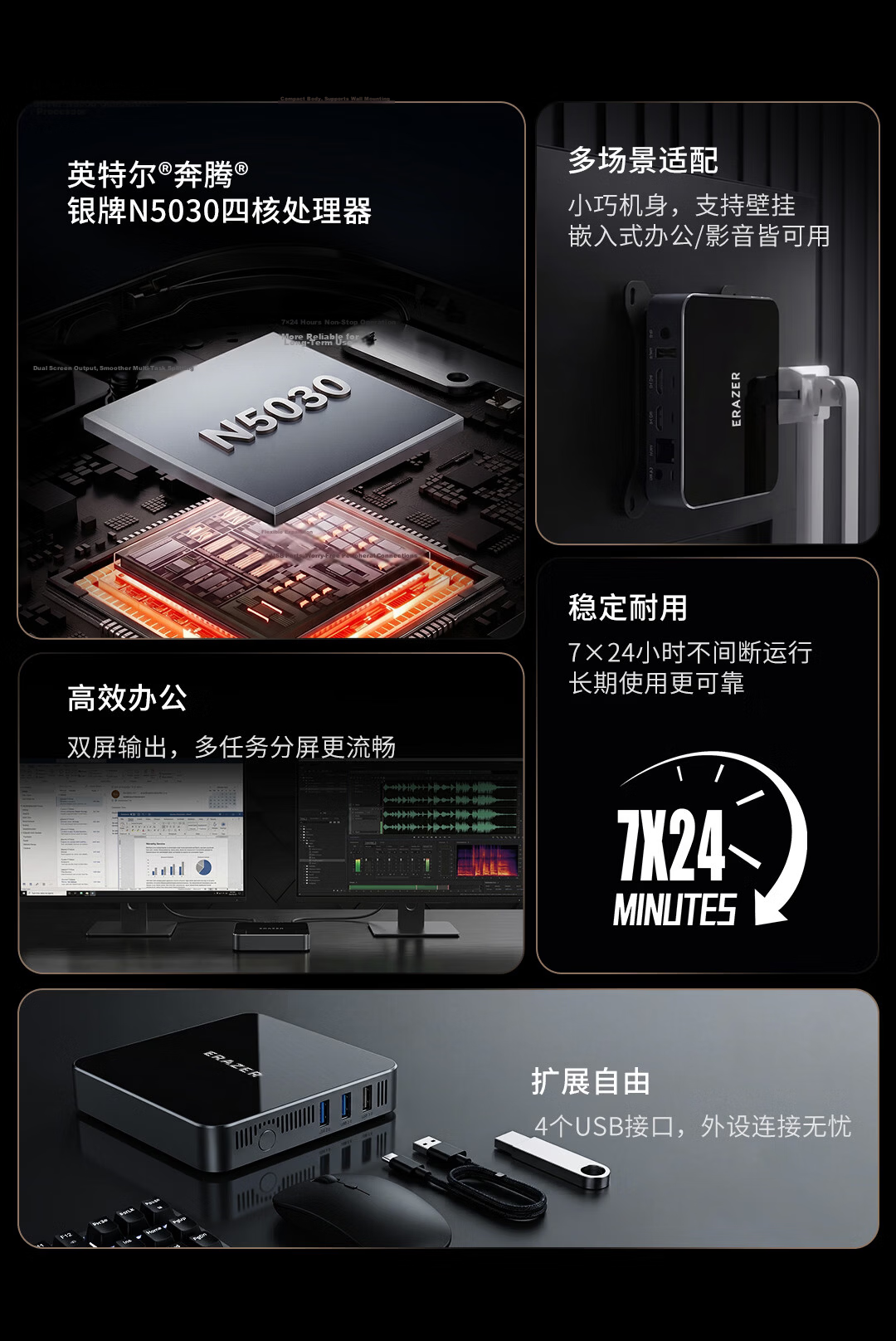 Yineng Lenovo Ecosystem S100 Mini Desktop Business Office Computer (Pentium Gold 6500Y + 16GB + 256GB) WIFI National Subsidy 2