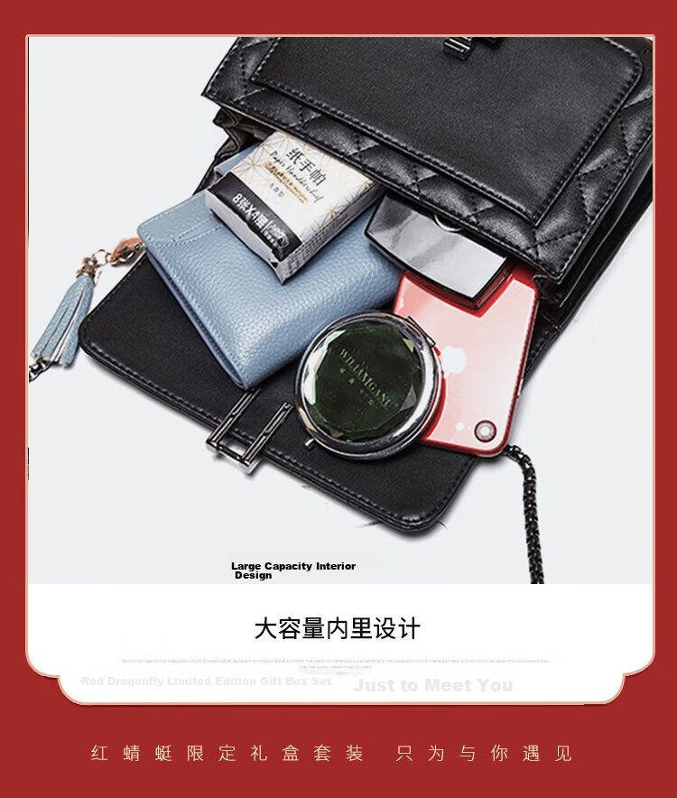 RED DRAGONFLY 2026 New Women's Handbag, Cowhide Crossbody Shoulder Bag, Diamond Pattern Square Bag, Birthday Gift for Mom 10