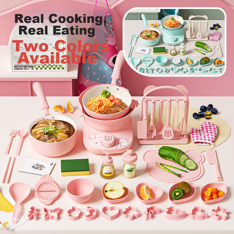 Miniature Real Cooking Kitchen Playset Food-Grade Cooking Utensils Toy for Kids Boys and Girls Birthday Gift Ages 7-14