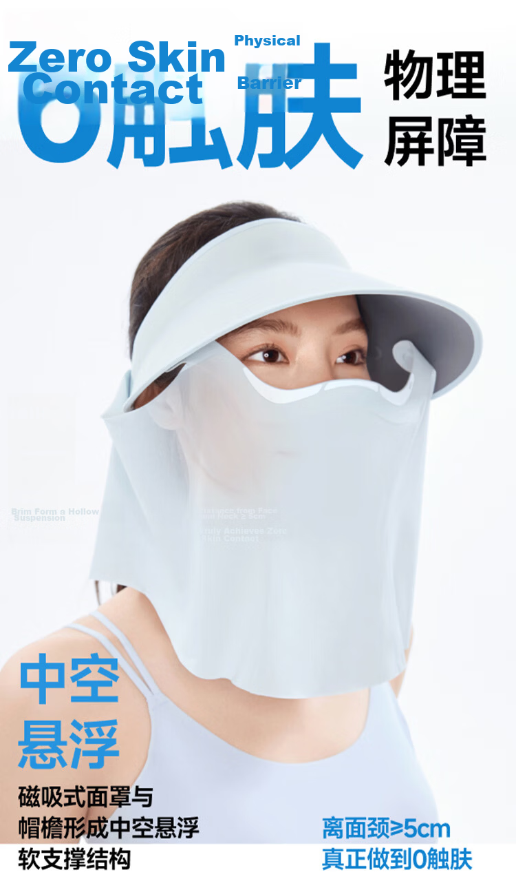 Beneunder Sun Protection Hat for Men And Women, Magnetic Face Shield Full-Face Mask, Portable Visor Cap for Sensitive Ski 8