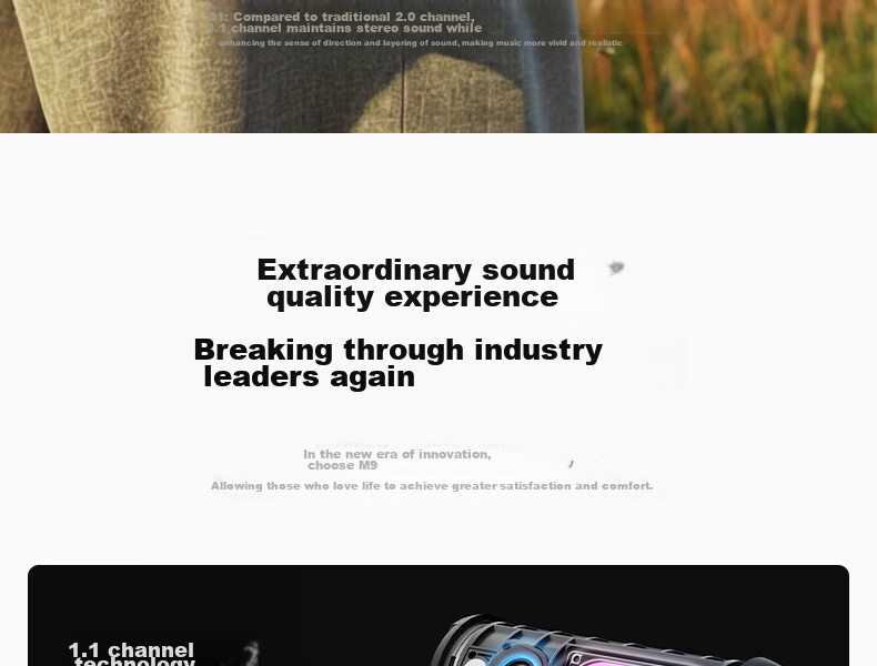 WANYINBA M9 Bluetooth Speaker, 40W High Volume, Deep Bass, Outdoor Waterproof, Camping Portable, Bicycle Riding Car-Mounted, Home Computer High-Quality Speaker, Gray Long Battery Versio 12